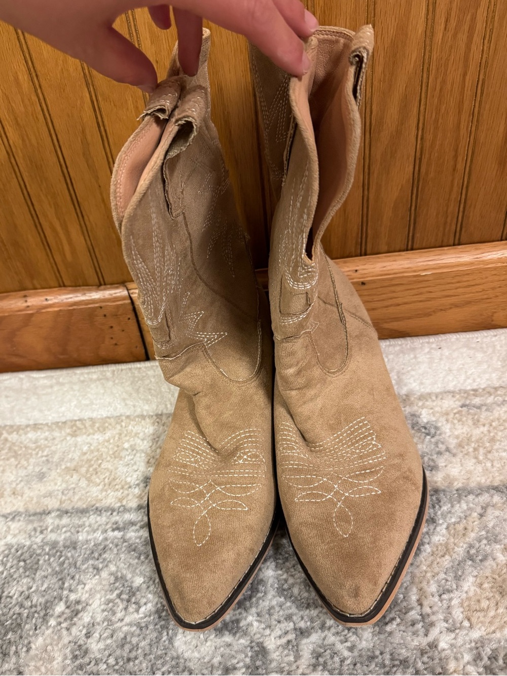 SHEIN Tan Suede Lace-Up Western Boots